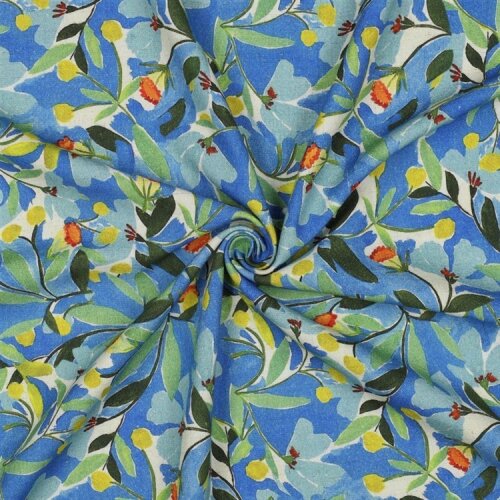 LINEN VISCOSE CRÊPE Digital Blumen - COBALT