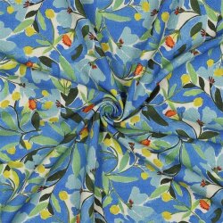 LINEN VISCOSE CRÊPE Digital Blumen - COBALT