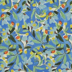 LINEN VISCOSE CRÊPE Digital Blumen - COBALT