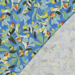 LINEN VISCOSE CRÊPE Digital Blumen - COBALT