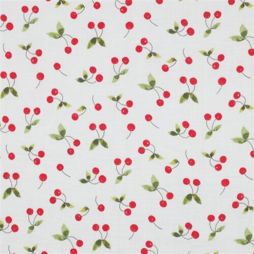 Musselin Digital Kirschen - weiß