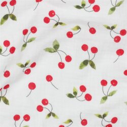Musselin Digital Kirschen - weiß