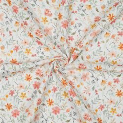Musselin Digital bunte Blumenmischung - weiß