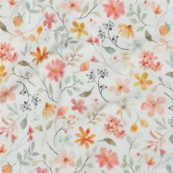 Musselin Digital bunte Blumenmischung - weiß