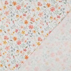 Musselin Digital bunte Blumenmischung - weiß