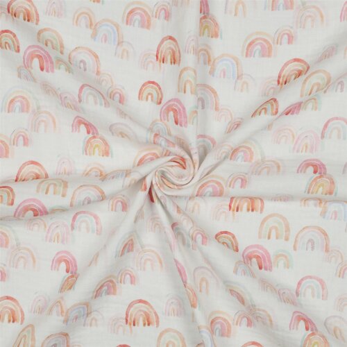 Musselin Digital Regenbogen - weiß