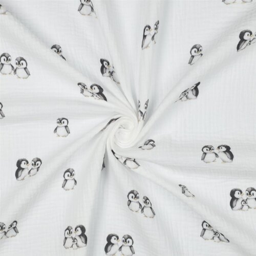 Musselin Bio~Organic Digital Pinguine - weiß