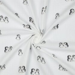 Musselin Bio~Organic Digital Pinguine - weiß