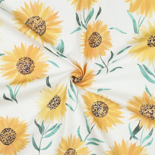 Baumwollpopeline Digital Sonnenblumen - weiß