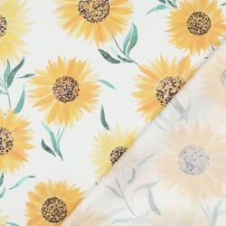 Baumwollpopeline Digital Sonnenblumen - weiß