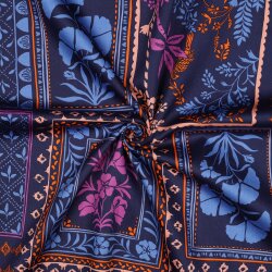 Baumwollsatin PATCHWORK Blumen - dunkelblau
