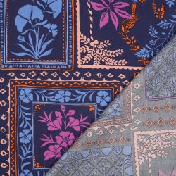 Baumwollsatin PATCHWORK Blumen - dunkelblau