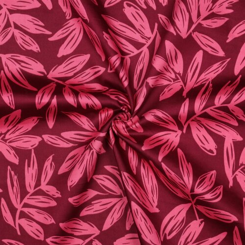 Baumwollsatin LEAVES - BORDEAUX