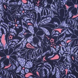 Baumwollsatin Blumen - dunkelblau
