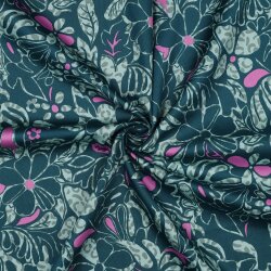 Baumwollsatin Blumen - PETROL