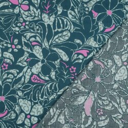 Baumwollsatin Blumen - PETROL