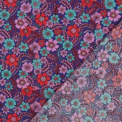 Baumwollpopeline Retro Blumen - dunkelblau