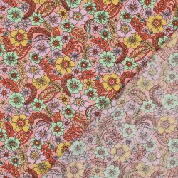 Baumwollpopeline Retro Blumen - pfirsich