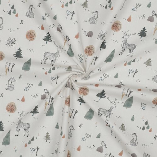 Baumwollpopeline Digital Waldtiere - creme