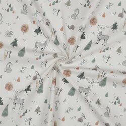 Baumwollpopeline Digital Waldtiere - creme