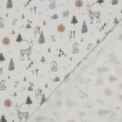 Baumwollpopeline Digital Waldtiere - creme