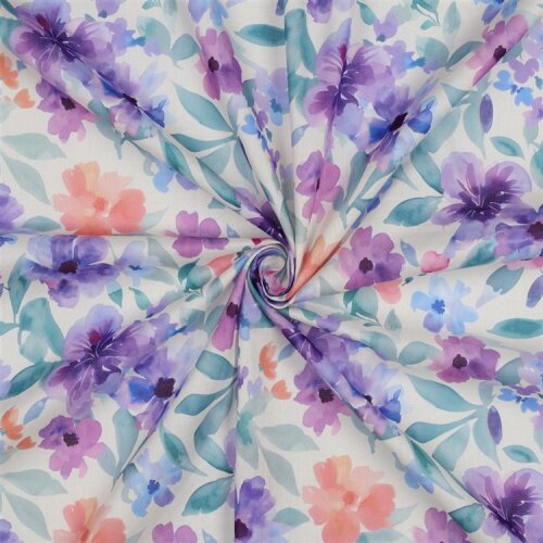 Baumwollvoile Digital Frühlingsblumen - lila