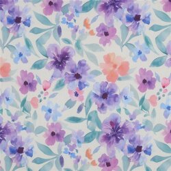 Baumwollvoile Digital Frühlingsblumen - lila