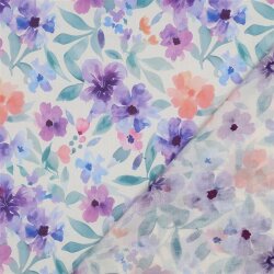 Baumwollvoile Digital Frühlingsblumen - lila