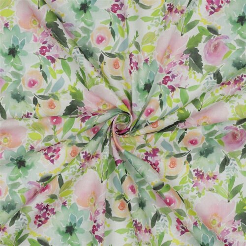 Baumwollvoile Digital Blumen - weiß