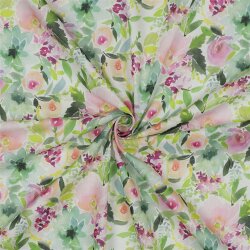 Baumwollvoile Digital Blumen - weiß