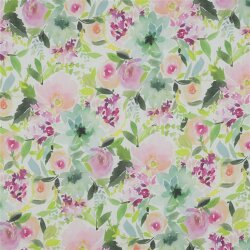 Baumwollvoile Digital Blumen - weiß