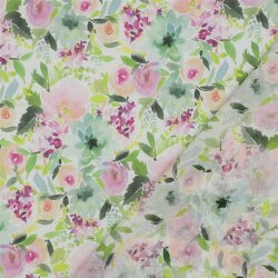 Baumwollvoile Digital Blumen - weiß