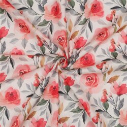 Baumwollvoile Digital Blumen - weiß