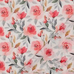 Baumwollvoile Digital Blumen - weiß