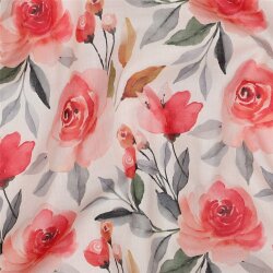 Baumwollvoile Digital Blumen - weiß