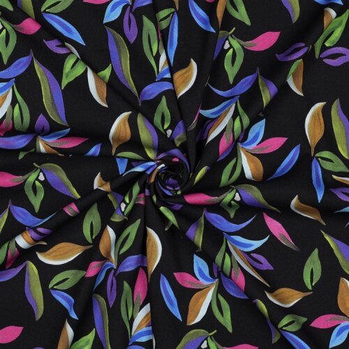 Viskose Jersey Stretch Digital Magische Blätter - schwarz