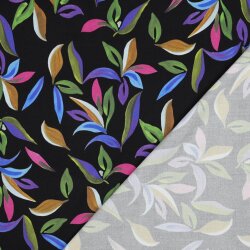 Viskose Jersey STRETCH Digital LEAVES - schwarz