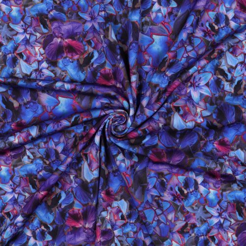 Viskose Jersey STRETCH Digital Blumen - COBALT