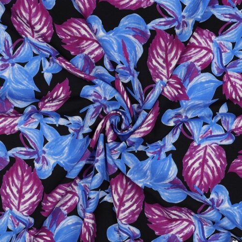 Viskose 100% Digital LEAVES - schwarz