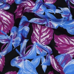 Viskose 100% Digital LEAVES - schwarz