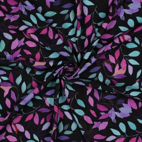 Viskose 100% Digital LEAVES - schwarz
