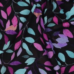 Viskose 100% Digital LEAVES - schwarz