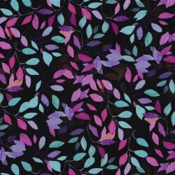 Viskose 100% Digital LEAVES - schwarz
