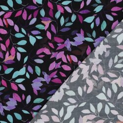 Viskose 100% Digital LEAVES - schwarz