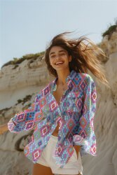 Viskose 100% Digital GEOMETRIC - PETROL