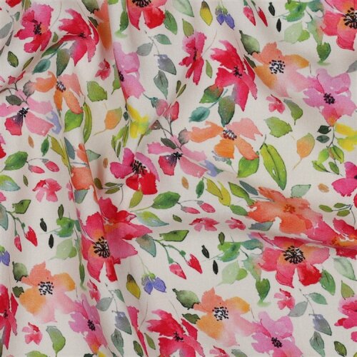 Viskose 100% Digital Blumen - weiß