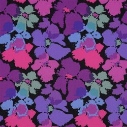 Viskose 100% Digital lila Blumen - schwarz