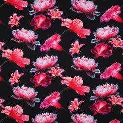 Viskose 100% Digital Blumen - schwarz