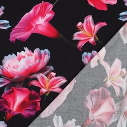 Viskose 100% Digital Blumen - schwarz