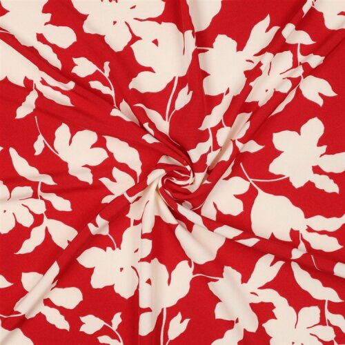Polyesterjersey Blumen - rot